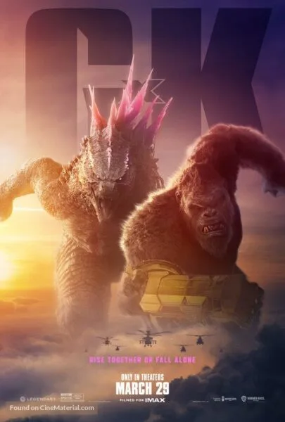 Godzilla and Kong movie poster with epic monster action, ideal for streaming monster movies and blockbuster entertainment.