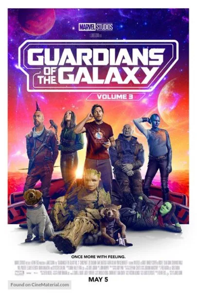 Guardians of the Galaxy Vol. 3 movie poster with Marvel heroes, ideal for superhero streaming and online entertainment content.